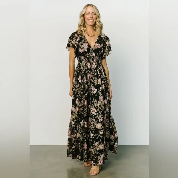 NWT Baltic Born Lynlee Metallic Maxi Dress Black Metallic Floral Flutter Size 3X - Picture 4 of 10